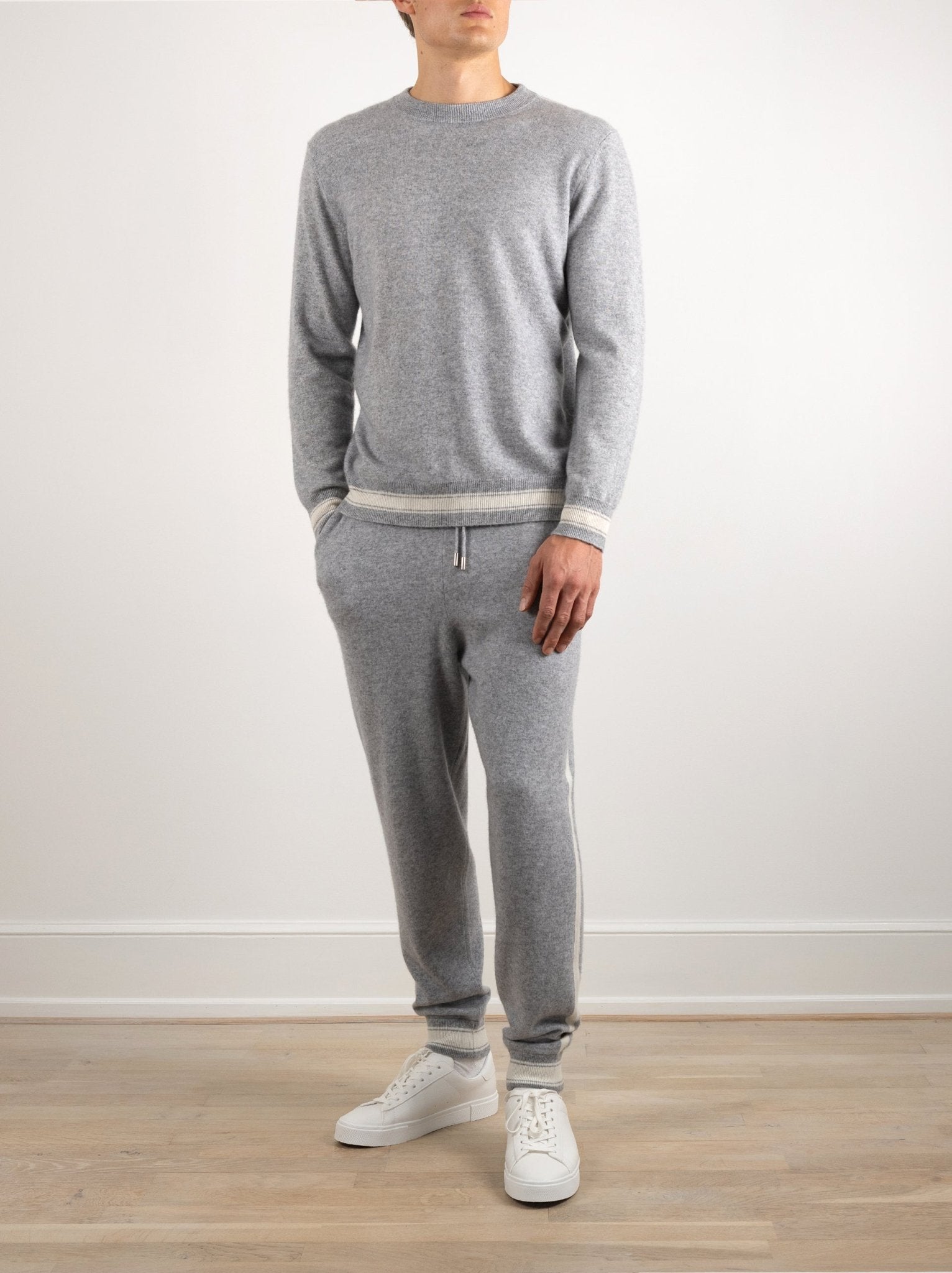 Cashmere Striped Trim Lounge Set - Louvelle